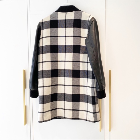 SANDRO Paris plaid wool coat with leather arms - Picture 3 of 15